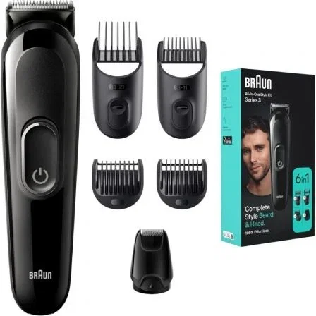 Braun Kit de Estilo y Afeitado Todo en Uno Series 3 MGK3410 - 6 en 1 con Recortador de Barba y Pelo, Recargable y Lavable, Autonomía 50 min, Incluye 6 Accesorios y Batería